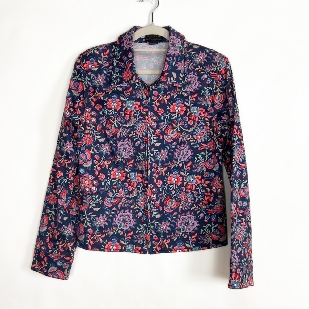 Pendleton Vibrant Paisley Print Front Zipper Closure Stretch Blazer Jacket